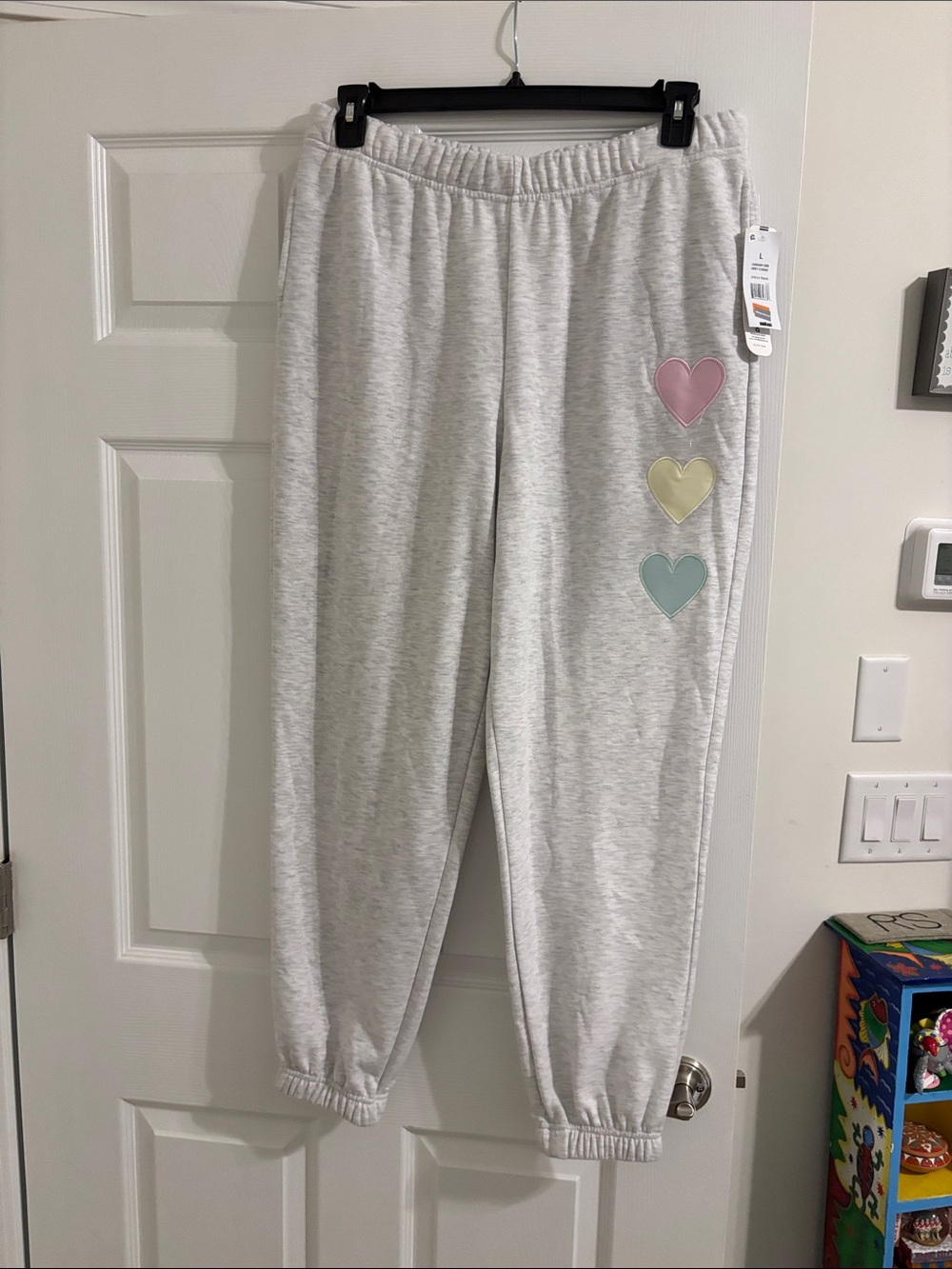 Women's Light Gray Heart Patch Jogger Pants
